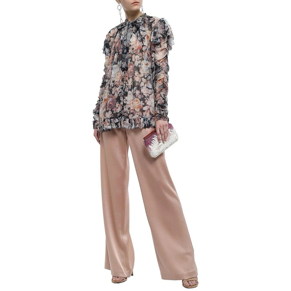 ZIMMERMANN RUCHED FLORAL PRINT SILK BLOUSE SIZE 1